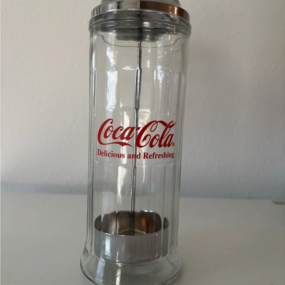 Coca-Cola Red and Silver Straw Holder - Picture 1 of 5